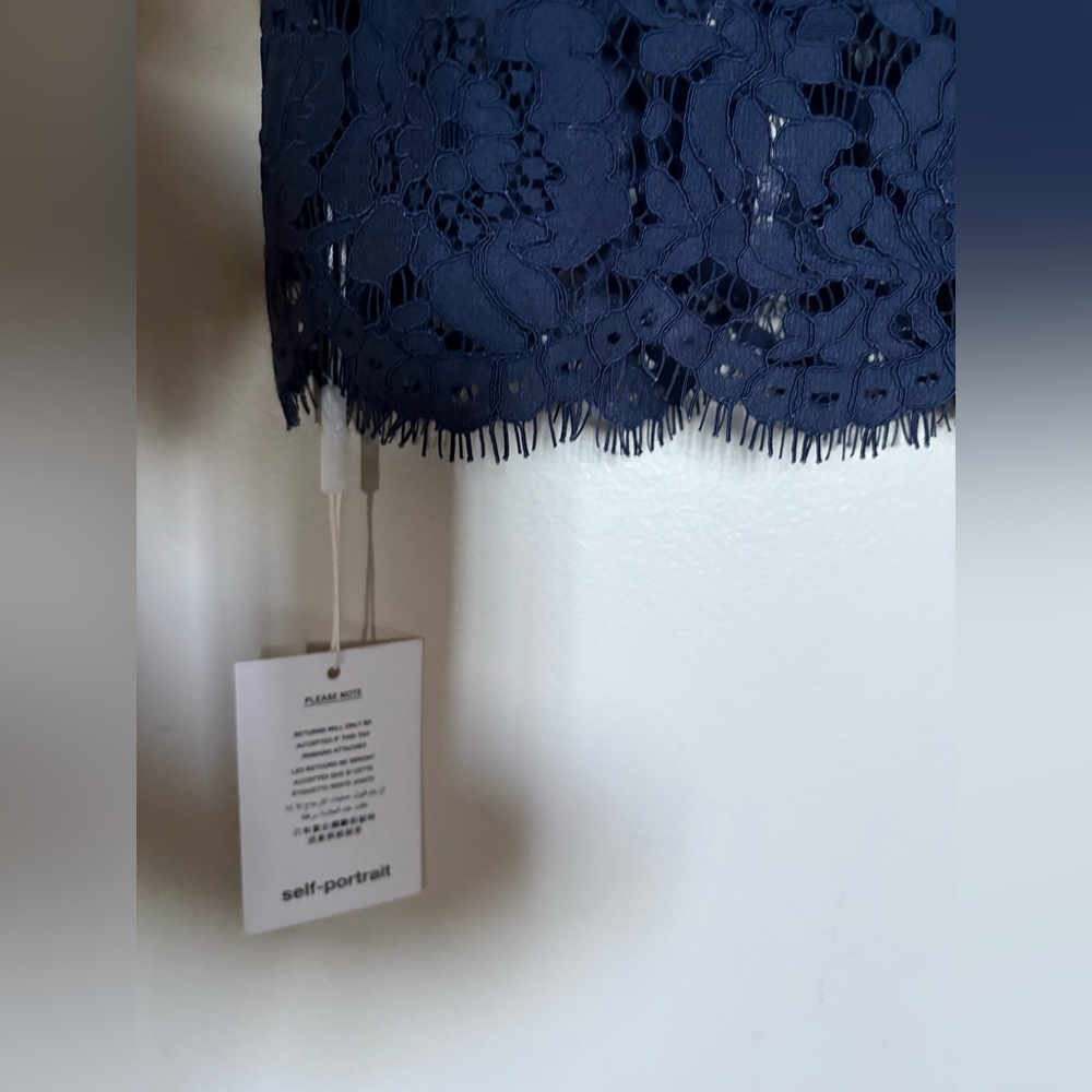 New with tags - Self-Portrait Navy Lace Midi Dress with White Collar US 4 - Picture 11 of 17